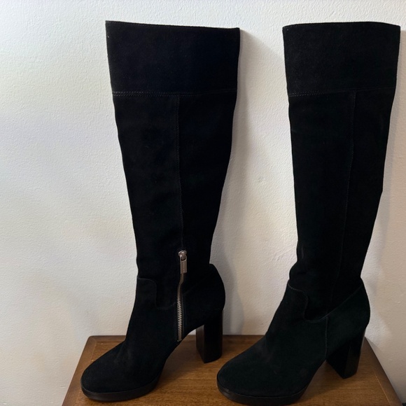 Michael Kors Knee High Suede BlackTall Heeled Boots - Picture 3 of 11